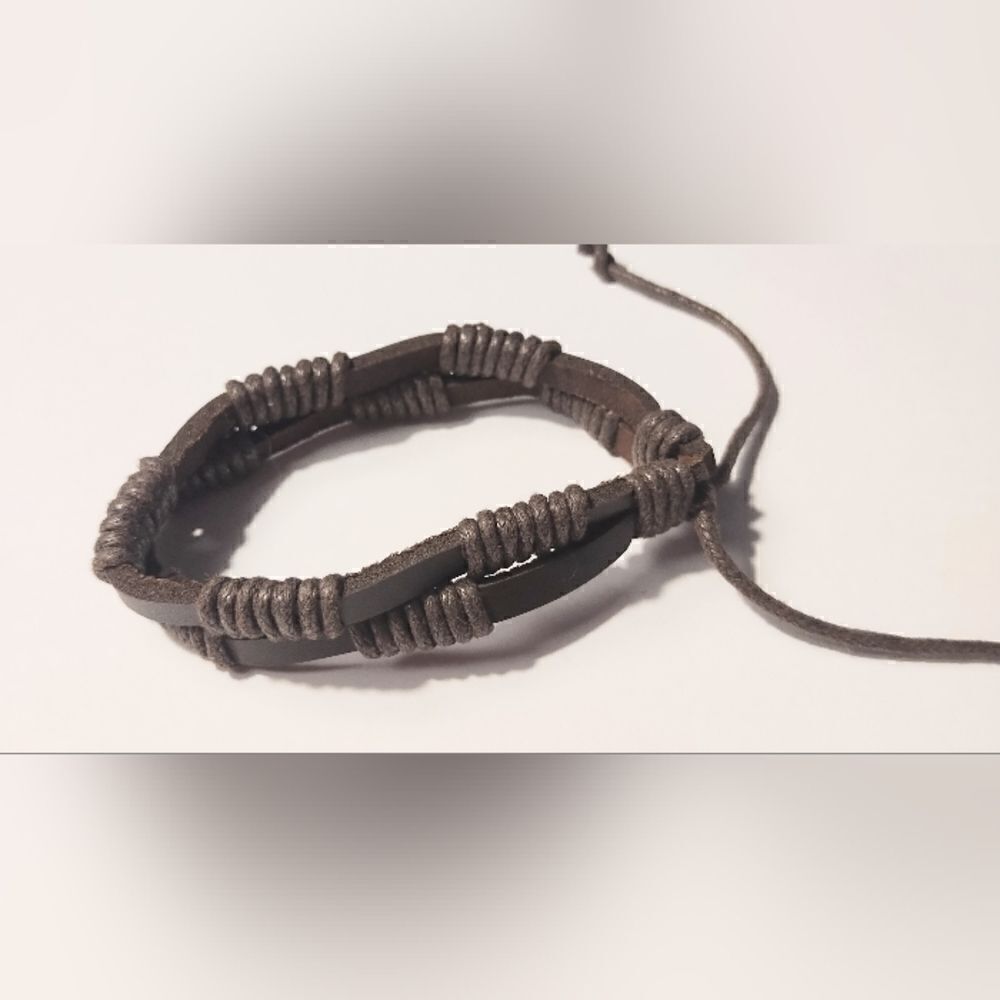 Men's bracelet leather layered brown new d78
